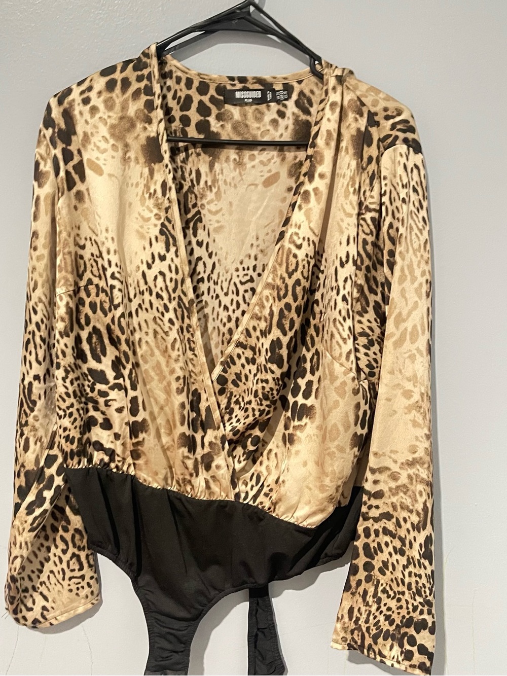 Missguided | Womens | Animal Print Wrap Bodysuit - Beige/Black | Size 16